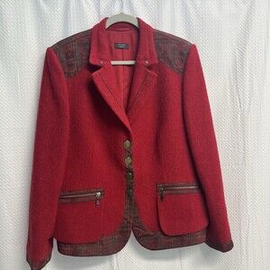 Weekend Basler Red 50% Wool 50% Alpaca Patchwork Zip Detail Blazer 44